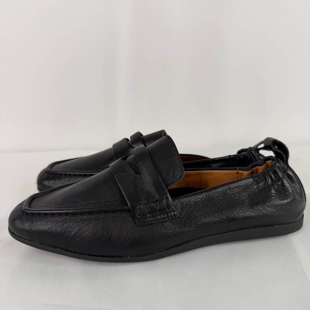 Miz Mooz Geeana Black Leather Penny Loafers Elastic Heel Flats Size 38 - Picture 2 of 8
